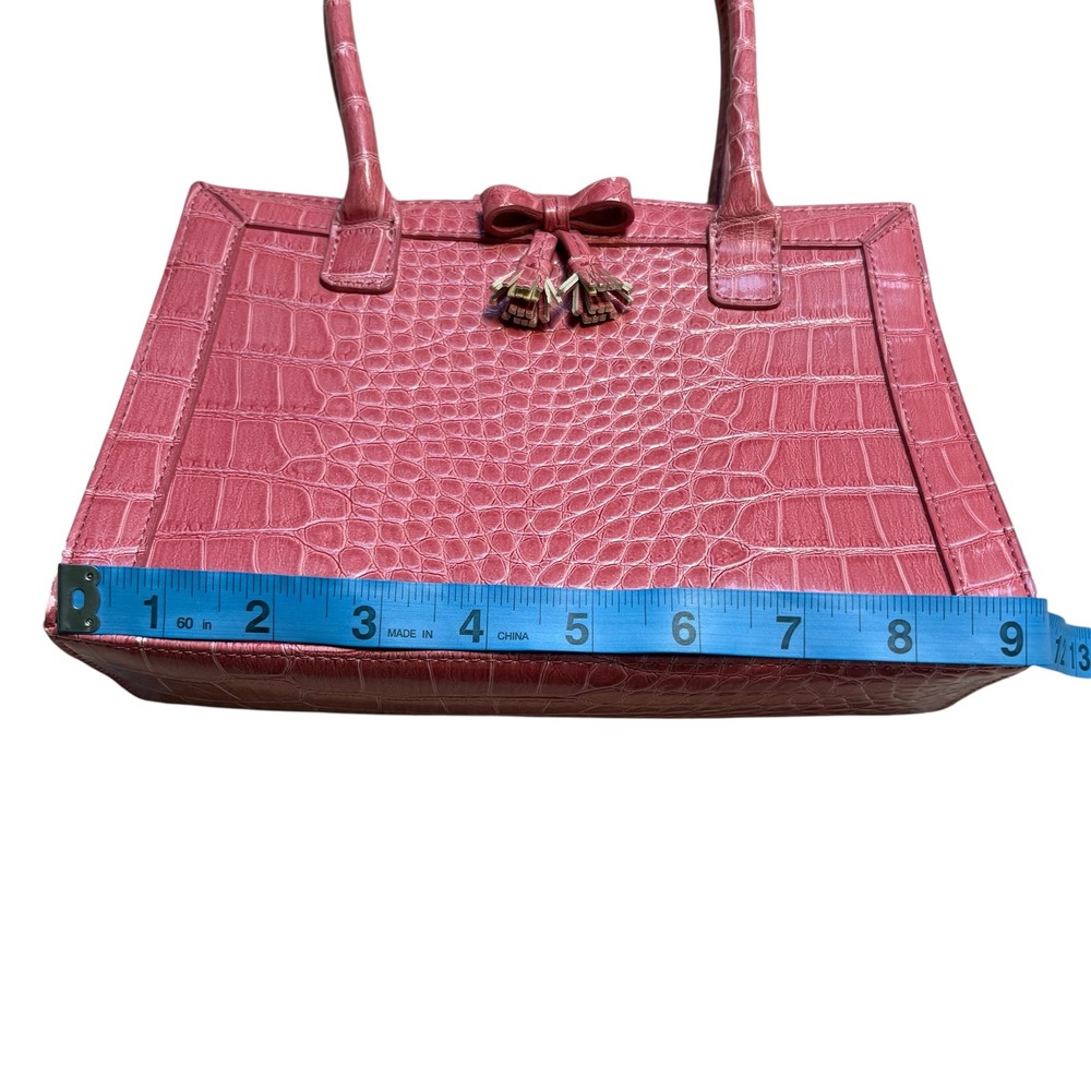 Liz Claiborne VINTAGE 90s Pink Croc Embossed Faux Leather Purse with Bow Y2K - Picture 9 of 11